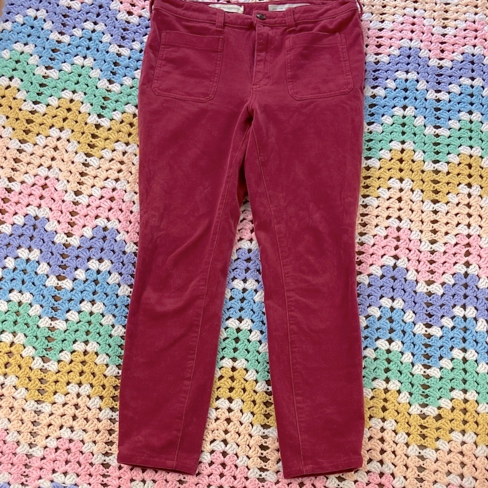 Pilcro and the Letterpress 28 Cranberry Red corduroy velvet stretch skinny pants - Picture 3 of 13